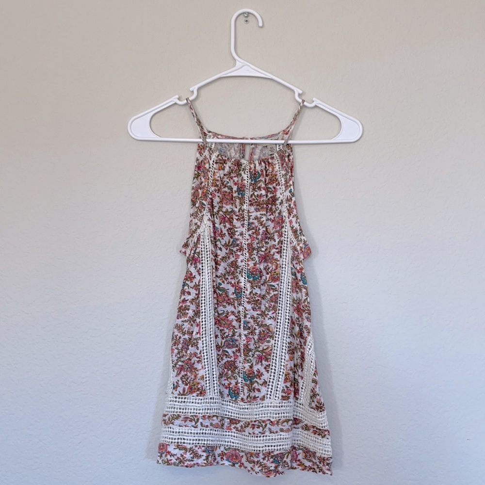 Lucky Brand Floral Top with Crochet Detail XS